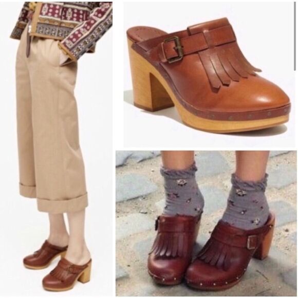 Madewell Shoes - MADEWELL | Kiltie Chestnut Fringe Wooden Wood Sole Clog Clogs Leather | Size 9